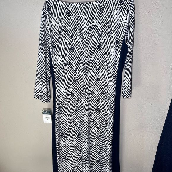 Lauren Ralph Lauren Dress New Dark Navy/White Chevrons W/Navy Sides - Picture 7 of 10